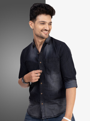 D Finish Men Solid Casual Blue Shirt