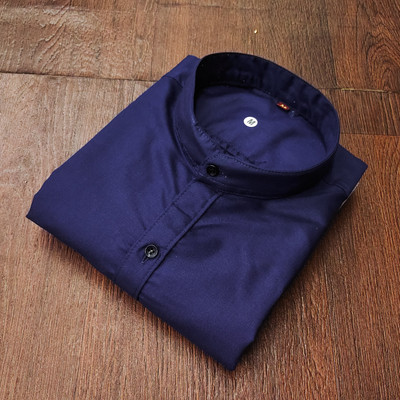 ANAND Men Solid Casual Dark Blue Shirt