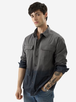 The Souled Store Men Color Block Casual Black, Grey Shirt