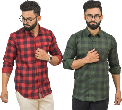 Hems trends Men Checkered Casual Multicolor Shirt(Pack of 2)