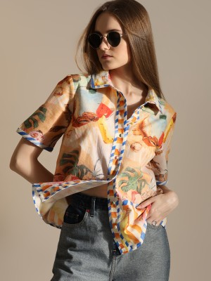 VERO MODA Women Floral Print Casual Yellow Shirt