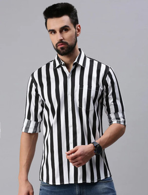 SHRIEZ Men Striped Casual White Shirt