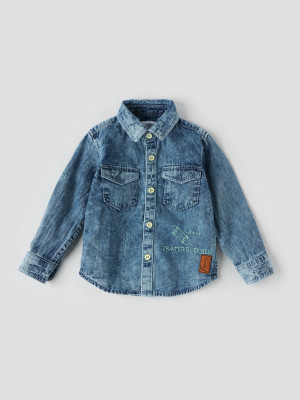Popees Baby Boys Self Design Casual Blue Shirt