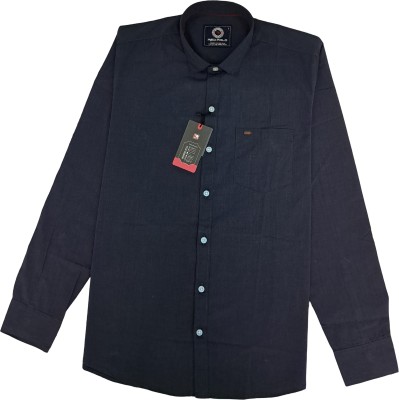 knotsfashions Men Self Design Casual Dark Blue Shirt