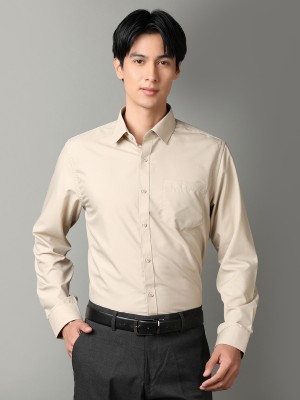 V-MART Men Solid Formal Beige Shirt