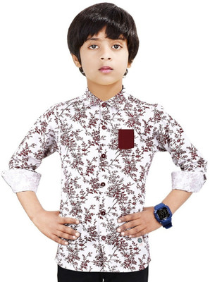 crane Boys Printed Casual White, Maroon Shirt