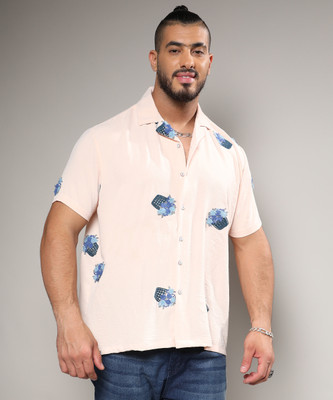 Instafab Plus Men Embroidered Casual Orange Shirt