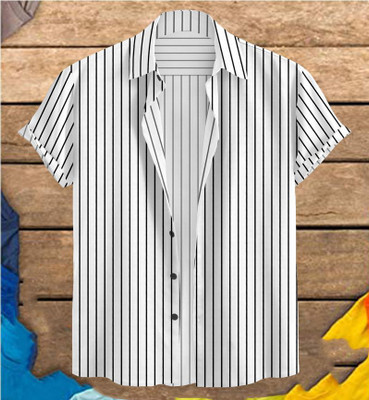 Radha Krishna Fashion Men Striped Casual White Shirt