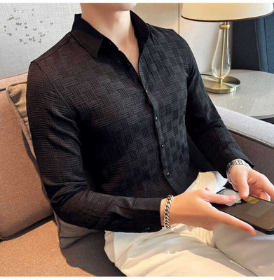 Dadatradings Men Self Design Casual Black Shirt