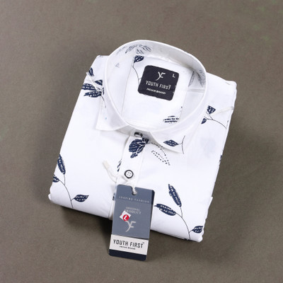 youth first Men Printed Casual White Shirt