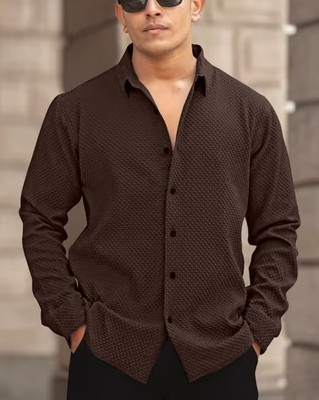 SID FAB Men Self Design Casual Brown Shirt