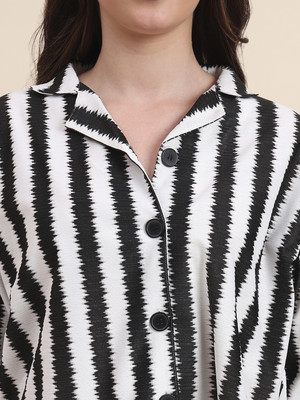 Dressberry Women Striped Casual Black, White Shirt
