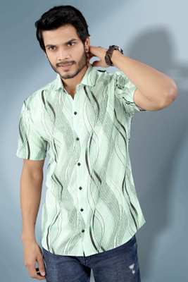Marmic Fab Men Self Design Casual Light Green Shirt
