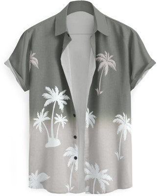 Kizyoo Men Printed Casual Grey, White Shirt