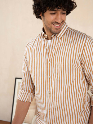 NIYANSH FAB Men Striped Casual Brown Shirt