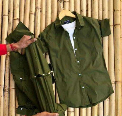 TorontoCN Men Solid Casual Green Shirt