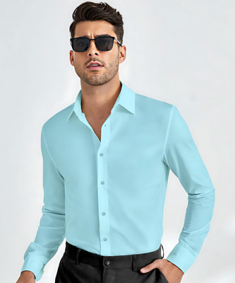 Webric Men Solid Formal Light Blue Shirt