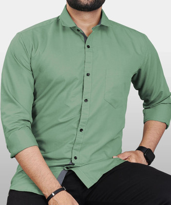 Duooble Men Solid Casual Light Green Shirt