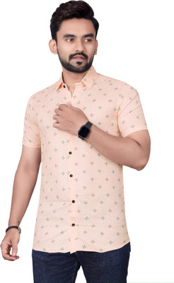 SilverBuck Men Printed Casual Orange, Dark Green Shirt