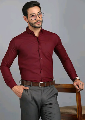 rajtraders Men Solid Party Maroon Shirt