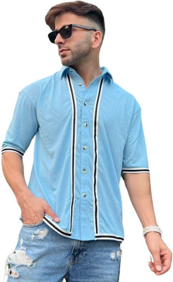 Gritstones Men Solid Casual Light Blue Shirt