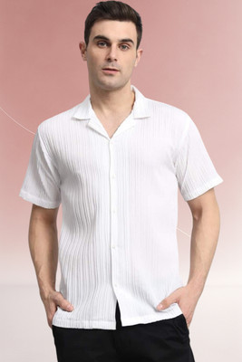 A DEEMOON TREND Men Self Design Casual White Shirt