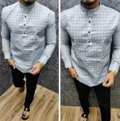 RIYASBELLA ART Men Washed Casual Grey Shirt