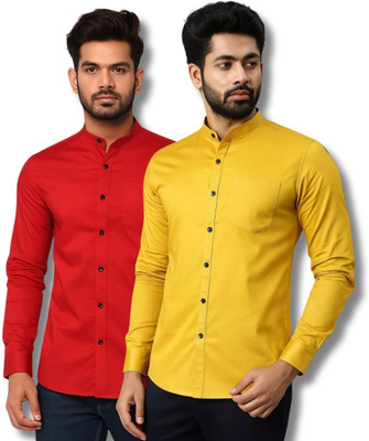 EchoWear Men Solid Casual Red, Yellow Shirt(Pack of 2)