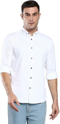 MOONBELL Men Solid Casual White Shirt