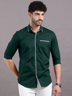 Growwax Men Solid Casual Dark Green Shirt