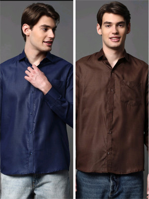 brown brothers Men Solid Formal Black, White Shirt(Pack of 2)