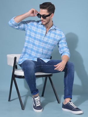 CRIMSOUNE CLUB Men Checkered Casual Blue Shirt