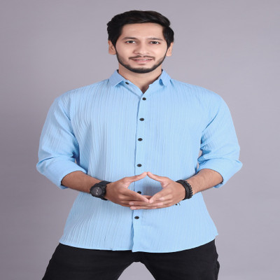 Parth Fashion Men Self Design Casual Light Blue Shirt