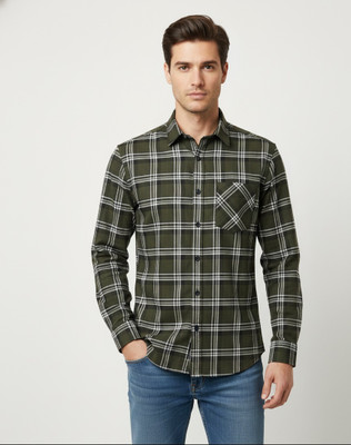 Cloud Kids Men Checkered Casual Green Shirt