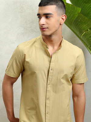 HIGHLANDER Men Striped Casual Yellow Shirt