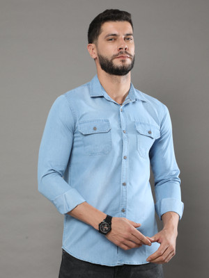 CAZZBA Men Solid Casual Light Blue Shirt