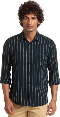 PARX Men Striped Casual White, Dark Blue Shirt