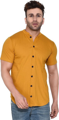 GEUM Men Solid Casual Yellow Shirt