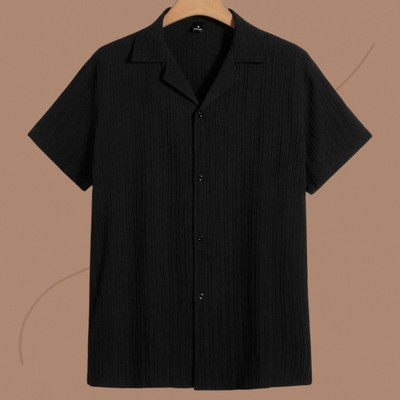 Look Trendy Men Self Design Casual Black Shirt