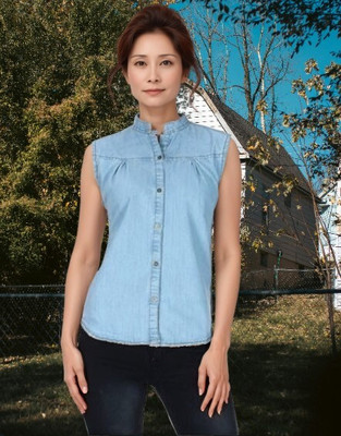 Wingzss Women Solid Casual Blue Shirt