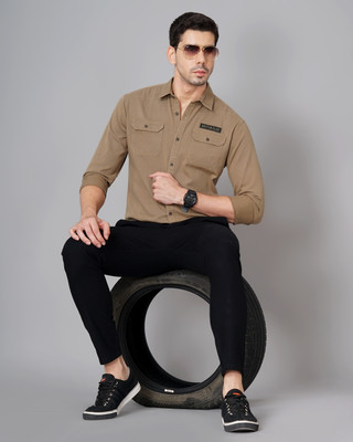 British Club Men Solid Casual Brown Shirt