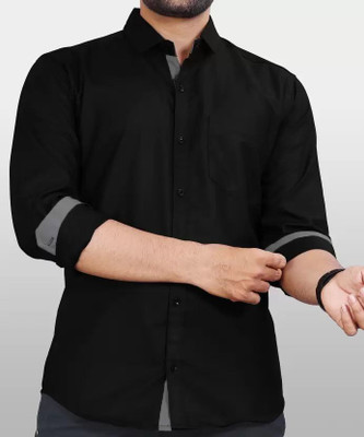 Vastra Men Solid Casual Black Shirt