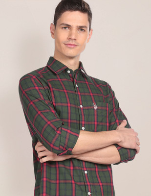 U.S. POLO ASSN. Men Checkered Casual Dark Green, Red, Dark Blue Shirt