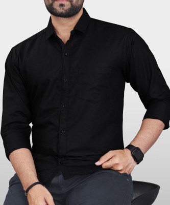 ALMORA Men Solid Formal Black Shirt