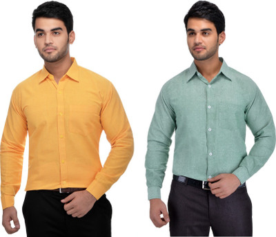 DESHBANDHU KHADI Men Solid Formal Yellow Shirt(Pack of 2)