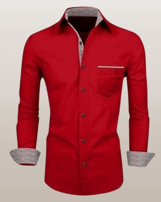 DMJ Men Solid Casual Red Shirt