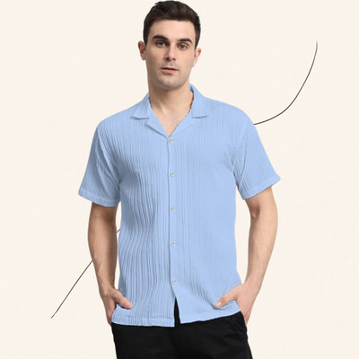 A COMBRAIDED Men Self Design Casual Light Blue Shirt