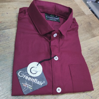 GreenFlair Men Solid Casual Maroon Shirt