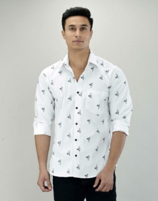 Indi Hemp Men Printed Casual White Shirt