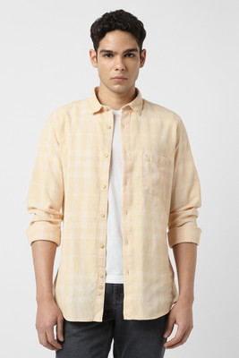 VAN HEUSEN Men Checkered Casual Beige Shirt